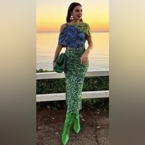 ZARA Blue Green Floral Print Cutout Dress Midi 8960/634/445 Bloggers favorite - Picture 3 of 5